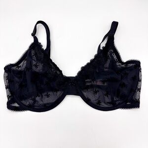 Victoria's Secret Tease Black Mesh Unlined Bow Print Bra